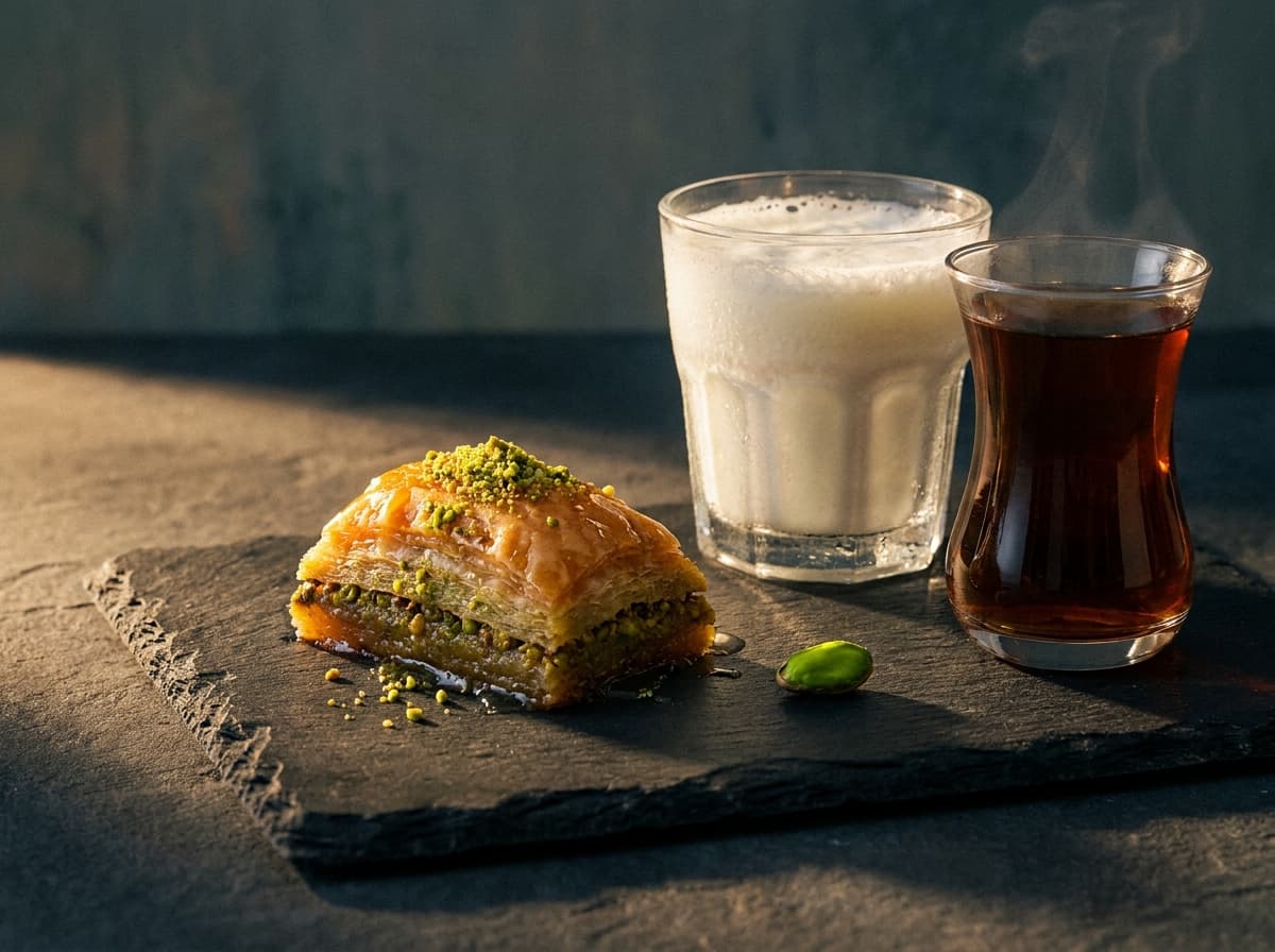 Süßes & Getränke – Zum Abschluss ein Çay und etwas Süßes.